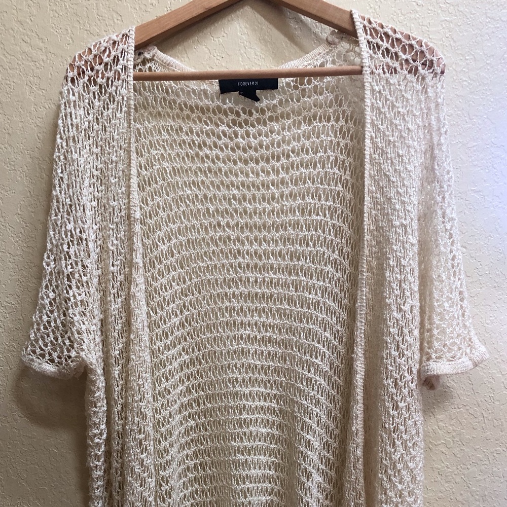 Forever 21 Cream Open Knit Cardigan w/ Fringe